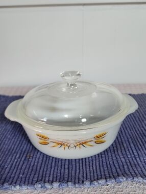 Fire King Anchor Hocking  Wheat Round Covered Casserole  STUFFED You Get It All